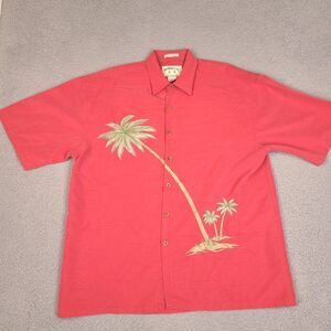 Bamboo Cay Fine Resort-Wear Leaning Palm Tree Mens Large Red Salmon Embroidered‎